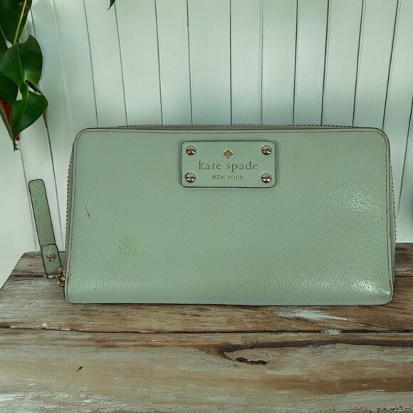Kate Spade Wellesley Neda Wallet Large Zip Mint Mojito Green Leather WLRU-1153 - Picture 1 of 15